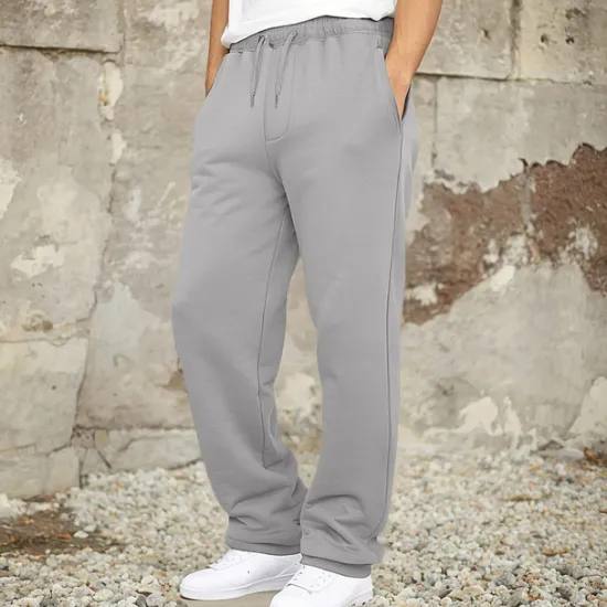 Outlet OUKU Men's Fleece Pants Sweatpants Trousers Straight Leg Sweatpants Drawstring Elastic Waist Baggy Plain Comfort Warm Full Length Outdoor Casual Daily Sports Fashion Black Navy Blue Micro-elastic