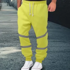 Sale OUKU Men's Fleece Pants Sweatpants Joggers Trousers Casual Pants Drawstring Elastic Waist Reflective Strip Plain Comfort Warm Full Length Sports Outdoor Daily Nightclub Fashion Streetwear Black Yellow