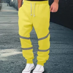 Sale OUKU Men's Fleece Pants Sweatpants Joggers Trousers Casual Pants Drawstring Elastic Waist Reflective Strip Plain Comfort Warm Full Length Sports Outdoor Daily Nightclub Fashion Streetwear Black Yellow