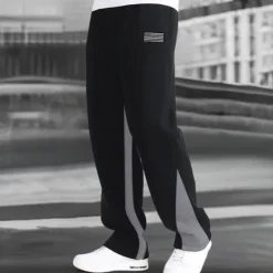 Discount OUKU Men's Fleece Pants Sweatpants Trousers Straight Leg Sweatpants Flared Sweatpants Pocket Drawstring Elastic Waist Color Block Comfort Breathable Outdoor Daily Going out Fashion Casual Black-White Black