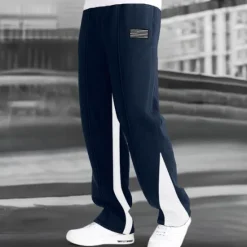 Discount OUKU Men's Fleece Pants Sweatpants Trousers Straight Leg Sweatpants Flared Sweatpants Pocket Drawstring Elastic Waist Color Block Comfort Breathable Outdoor Daily Going out Fashion Casual Black-White Black