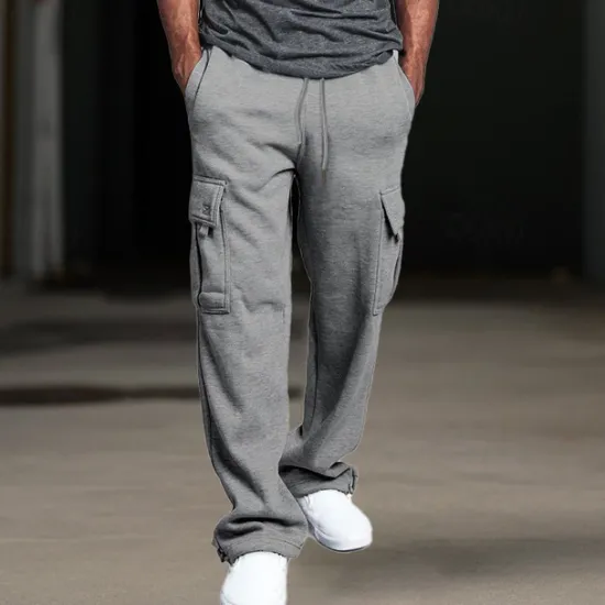 OUKU Men's Fleece Pants Sweatpants Joggers Trousers Cargo Sweatpants Drawstring Elastic Waist Multi Pocket Plain Comfort Breathable Casual Daily Holiday Sports Fashion Black White