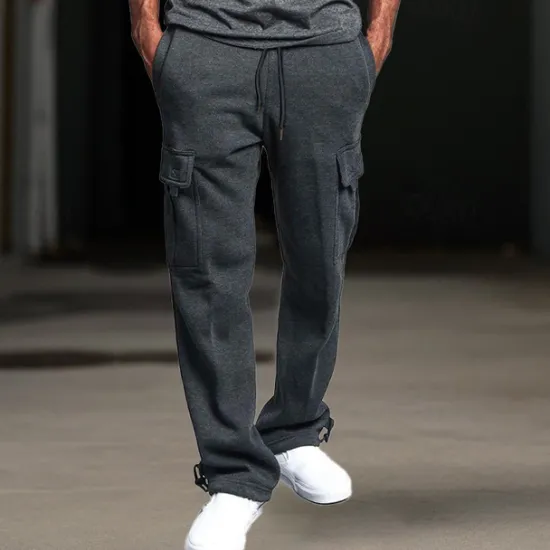 OUKU Men's Fleece Pants Sweatpants Joggers Trousers Cargo Sweatpants Drawstring Elastic Waist Multi Pocket Plain Comfort Breathable Casual Daily Holiday Sports Fashion Black White