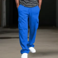 OUKU Men's Fleece Pants Sweatpants Joggers Trousers Cargo Sweatpants Drawstring Elastic Waist Multi Pocket Plain Comfort Breathable Casual Daily Holiday Sports Fashion Black White