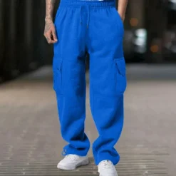 Clearance OUKU Men's Fleece Pants Sweatpants Joggers Trousers Cargo Sweatpants Drawstring Elastic Waist Multi Pocket Plain Comfort Warm Full Length Outdoor Casual Daily Sports Fashion Black White