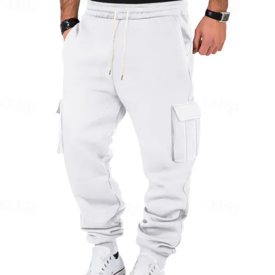Sale OUKU Men's Fleece Pants Sweatpants Joggers Trousers Cargo Sweatpants Pocket Drawstring Elastic Waist Plain Comfort Warm Sports Outdoor Daily Fashion Casual Black White Micro-elastic