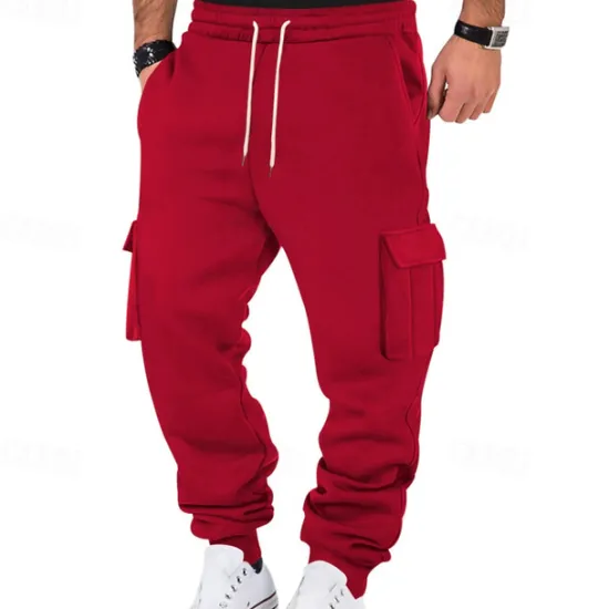 Sale OUKU Men's Fleece Pants Sweatpants Joggers Trousers Cargo Sweatpants Pocket Drawstring Elastic Waist Plain Comfort Warm Sports Outdoor Daily Fashion Casual Black White Micro-elastic