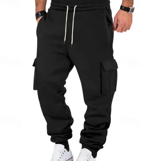 Sale OUKU Men's Fleece Pants Sweatpants Joggers Trousers Cargo Sweatpants Pocket Drawstring Elastic Waist Plain Comfort Warm Sports Outdoor Daily Fashion Casual Black White Micro-elastic
