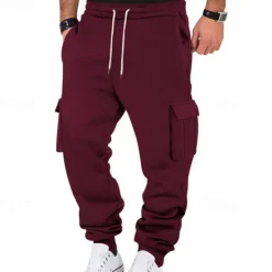 Sale OUKU Men's Fleece Pants Sweatpants Joggers Trousers Cargo Sweatpants Pocket Drawstring Elastic Waist Plain Comfort Warm Sports Outdoor Daily Fashion Casual Black White Micro-elastic