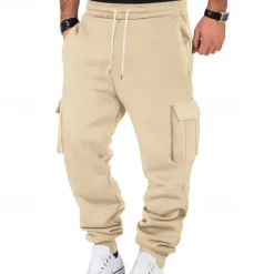 Sale OUKU Men's Fleece Pants Sweatpants Joggers Trousers Cargo Sweatpants Pocket Drawstring Elastic Waist Plain Comfort Warm Sports Outdoor Daily Fashion Casual Black White Micro-elastic
