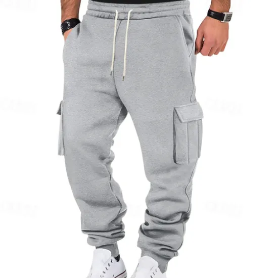 Sale OUKU Men's Fleece Pants Sweatpants Joggers Trousers Cargo Sweatpants Pocket Drawstring Elastic Waist Plain Comfort Warm Sports Outdoor Daily Fashion Casual Black White Micro-elastic