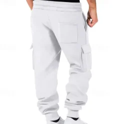 Sale OUKU Men's Fleece Pants Sweatpants Joggers Trousers Cargo Sweatpants Pocket Drawstring Elastic Waist Plain Comfort Warm Sports Outdoor Daily Fashion Casual Black White Micro-elastic