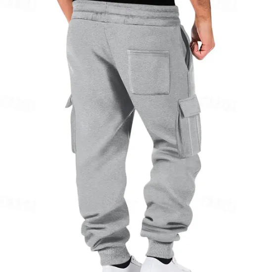 Sale OUKU Men's Fleece Pants Sweatpants Joggers Trousers Cargo Sweatpants Pocket Drawstring Elastic Waist Plain Comfort Warm Sports Outdoor Daily Fashion Casual Black White Micro-elastic