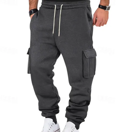 Sale OUKU Men's Fleece Pants Sweatpants Joggers Trousers Cargo Sweatpants Pocket Drawstring Elastic Waist Plain Comfort Warm Sports Outdoor Daily Fashion Casual Black White Micro-elastic