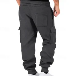 Sale OUKU Men's Fleece Pants Sweatpants Joggers Trousers Cargo Sweatpants Pocket Drawstring Elastic Waist Plain Comfort Warm Sports Outdoor Daily Fashion Casual Black White Micro-elastic