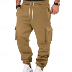 Sale OUKU Men's Fleece Pants Sweatpants Joggers Trousers Cargo Sweatpants Pocket Drawstring Elastic Waist Plain Comfort Warm Sports Outdoor Daily Fashion Casual Black White Micro-elastic