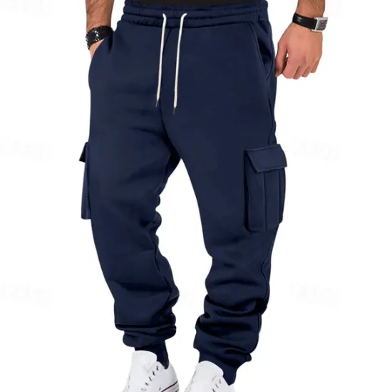 Sale OUKU Men's Fleece Pants Sweatpants Joggers Trousers Cargo Sweatpants Pocket Drawstring Elastic Waist Plain Comfort Warm Sports Outdoor Daily Fashion Casual Black White Micro-elastic