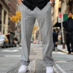 New OUKU Men's Fleece Pants Sweatpants Trousers Baggy Pants Drawstring Elastic Waist Pleats Plain Comfort Warm Full Length Home Casual Daily Sports Fashion Black White Micro-elastic