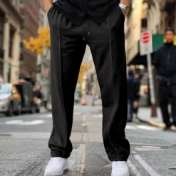 New OUKU Men's Fleece Pants Sweatpants Trousers Baggy Pants Drawstring Elastic Waist Pleats Plain Comfort Warm Full Length Home Casual Daily Sports Fashion Black White Micro-elastic