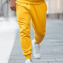 Discount OUKU Men's Fleece Pants Sweatpants Joggers Winter Pants Trousers Drawstring Side Pockets Elastic Waist Solid Color Comfort Warm Home Sports Outdoor Daily Fashion Streetwear Yellow Navy Blue
