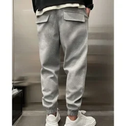 Hot OUKU Men's Fleece Pants Sweatpants Joggers Trousers Pleated Pants Drawstring Elastic Waist Plain Comfort Warm Full Length Outdoor Casual Daily Sports Fashion ArmyGreen Black