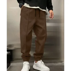 Hot OUKU Men's Fleece Pants Sweatpants Joggers Trousers Pleated Pants Drawstring Elastic Waist Plain Comfort Warm Full Length Outdoor Casual Daily Sports Fashion ArmyGreen Black