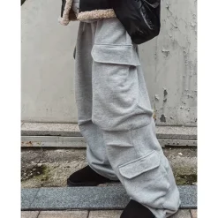 Hot OUKU Men's Fleece Pants Sweatpants Joggers Trousers Cargo Sweatpants Drawstring Elastic Waist Multi Pocket Plain Comfort Warm Full Length Outdoor Casual Daily Sports Fashion Black Light Grey