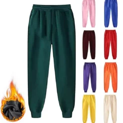 Clearance OUKU Men's Fleece Pants Sweatpants Joggers Winter Pants Trousers Side Pockets Elastic Waist Fleece Solid Color Comfort Warm Daily Casual Navy Apricot