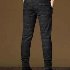 Best OUKU Men's Fleece Pants Winter Pants Trousers Chinos Plaid Dress Pants Pocket Elastic Waist Plaid Comfort Breathable Daily Holiday Going out Streetwear Classic Style Black Blue Micro-elastic
