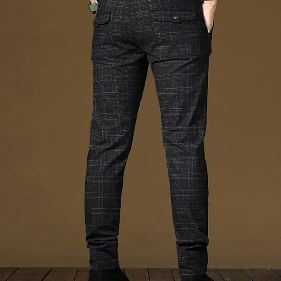Best OUKU Men's Fleece Pants Winter Pants Trousers Chinos Plaid Dress Pants Pocket Elastic Waist Plaid Comfort Breathable Daily Holiday Going out Streetwear Classic Style Black Blue Micro-elastic