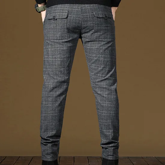 Best OUKU Men's Fleece Pants Winter Pants Trousers Chinos Plaid Dress Pants Pocket Elastic Waist Plaid Comfort Breathable Daily Holiday Going out Streetwear Classic Style Black Blue Micro-elastic