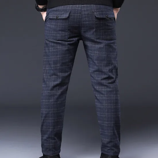 Best OUKU Men's Fleece Pants Winter Pants Trousers Chinos Plaid Dress Pants Pocket Elastic Waist Plaid Comfort Breathable Daily Holiday Going out Streetwear Classic Style Black Blue Micro-elastic