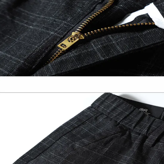 Best OUKU Men's Fleece Pants Winter Pants Trousers Chinos Plaid Dress Pants Pocket Elastic Waist Plaid Comfort Breathable Daily Holiday Going out Streetwear Classic Style Black Blue Micro-elastic