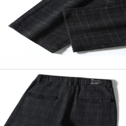 Best OUKU Men's Fleece Pants Winter Pants Trousers Chinos Plaid Dress Pants Pocket Elastic Waist Plaid Comfort Breathable Daily Holiday Going out Streetwear Classic Style Black Blue Micro-elastic