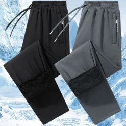 OUKU Men's Fleece Pants Winter Pants Trousers Casual Pants Pocket Drawstring Elastic Waist Plain Comfort Warm Sports Outdoor Daily Fashion Casual Black Dark Blue Micro-elastic