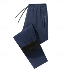 OUKU Men's Fleece Pants Winter Pants Trousers Casual Pants Pocket Drawstring Elastic Waist Plain Comfort Warm Sports Outdoor Daily Fashion Casual Black Dark Blue Micro-elastic