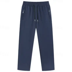 OUKU Men's Fleece Pants Winter Pants Trousers Casual Pants Pocket Drawstring Elastic Waist Plain Comfort Warm Sports Outdoor Daily Fashion Casual Black Dark Blue Micro-elastic