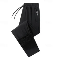 OUKU Men's Fleece Pants Winter Pants Trousers Casual Pants Pocket Drawstring Elastic Waist Plain Comfort Warm Sports Outdoor Daily Fashion Casual Black Dark Blue Micro-elastic