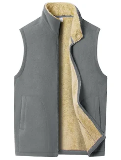 Discount OUKU Men's Fleece Vest Teddy Coat Vest Polar Fleece Gilet Outdoor Going out Streetwear Casual Fall Winter Pocket Quilted Polyester Windproof Warm Solid Color Zipper Stand Collar Regular Fit Black Gray Vest