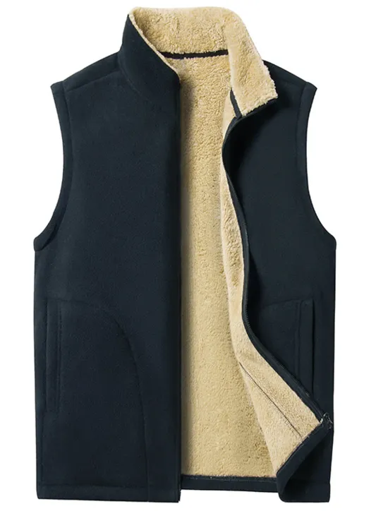 Discount OUKU Men's Fleece Vest Teddy Coat Vest Polar Fleece Gilet Outdoor Going out Streetwear Casual Fall Winter Pocket Quilted Polyester Windproof Warm Solid Color Zipper Stand Collar Regular Fit Black Gray Vest