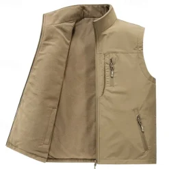 OUKU Men's Fleece Vest Vest Gilet Daily Outdoor clothing Sporty Casual Daily Winter Print Polyester Windproof Warm Number Zipper Stand Collar Regular Fit Black Army Green Blue Khaki Vest