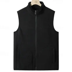 Sale OUKU Men's Fleece Vest Vest Polar Fleece Gilet Daily Date Vacation Fashion Casual Fall & Winter Pocket Polyester Thermal Warm Comfortable Plain Zipper Stand Collar Regular Fit Black Dark Blue Dark Gray