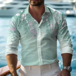 OUKU Men's Floral Button Up Shirt Printed Shirts Long Sleeve Fashion Casual Casual Daily Hawaiian Fall Winter Spring & Summer Turndown Collared Shirts Button Up Print Blue Green