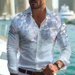 OUKU Men's Floral Button Up Shirt Printed Shirts Long Sleeve Fashion Casual Casual Daily Hawaiian Fall Winter Spring & Summer Turndown Collared Shirts Button Up Print Blue Green