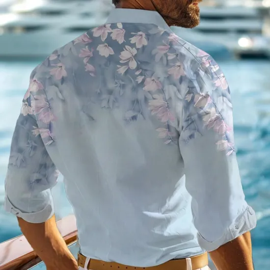 OUKU Men's Floral Button Up Shirt Printed Shirts Long Sleeve Fashion Casual Casual Daily Hawaiian Fall Winter Spring & Summer Turndown Collared Shirts Button Up Print Blue Green