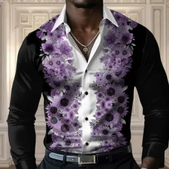 Clearance OUKU Men's Floral Casual Shirt Button Up Shirt Long Sleeve Casual Party Gift Casual Spring Fall Turndown Button Up Yellow Blue Purple Gray