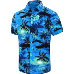 Outlet OUKU Men's Floral Coconut Tree Bus Shirt Summer Hawaiian Shirt Aloha Shirt Short Sleeves Shirt Turndown Fashion Streetwear Designer Outdoor Street Casual Black Yellow Navy Blue S M L