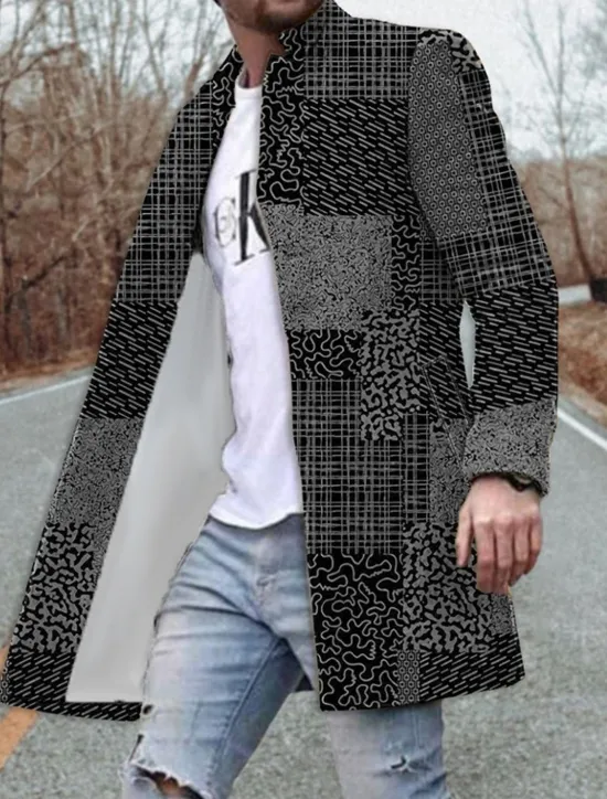 Clearance OUKU Men's Floral Color Block Graphic Prints Winter Coat Overcoat Coat Warm Breathable Comfortable Fashion Streetwear Business Work Wear to work Going out Pocket Print Fall & Winter Turndown Long Sleeve