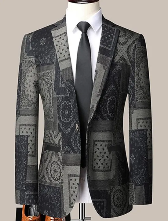 Best OUKU Men's Floral Color Block Long Sleeve Turndown Fashion Streetwear Business Work Wear to work Going out Buttons Print