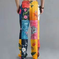 Discount OUKU Men's Floral Color Block Patchwork Trousers Casual Pants Drawstring Elastic Waist Hawaiian Ethnic Casual Outdoor Vacation Holiday Side Pockets Straight Leg Trousers Summer Spring Fall 3D Print Black